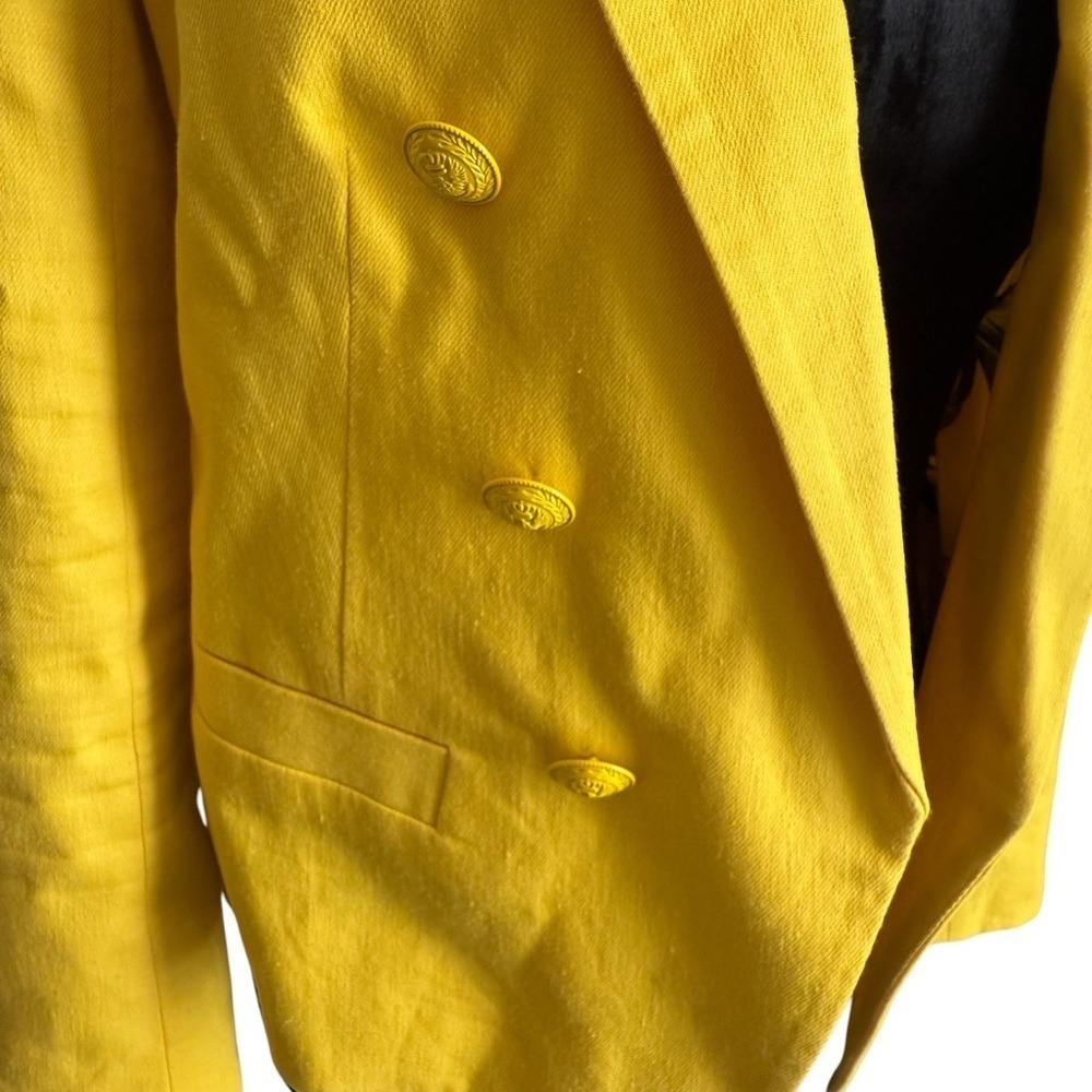 L’Agence Brooke Yellow Linen Blazer Cropped Gold Button Designer Size 2 - Picture 7 of 12